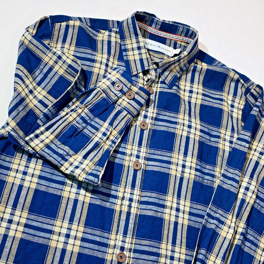 The Normal Brand Flannel Shirt Mens XL ‎ Blue Plaid Button Down Casual Comfort